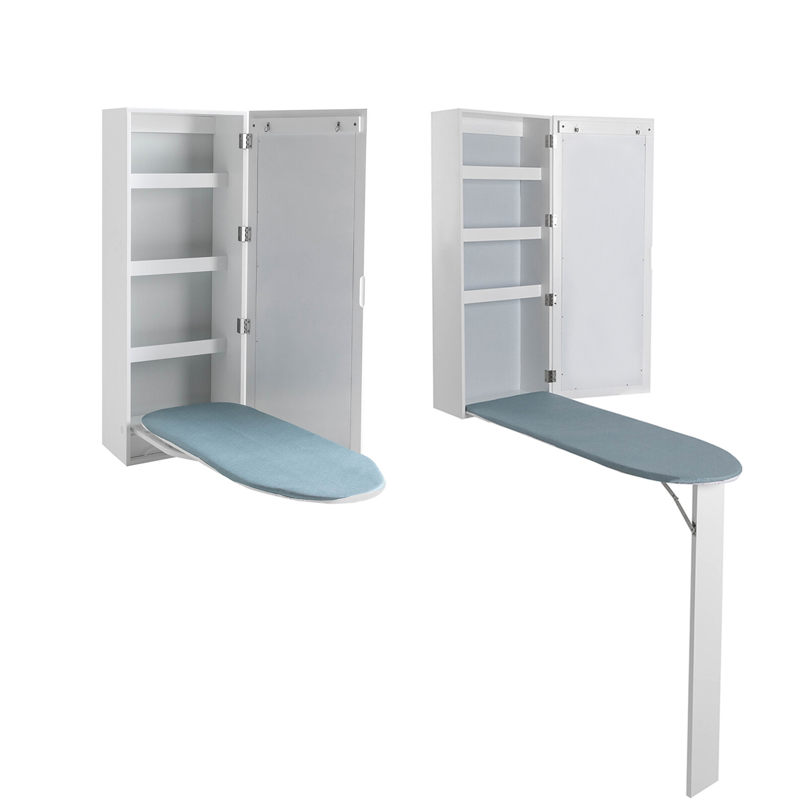 Wall Ironing Board, Wall Mount Iron Board Holder, and Storage & Mirror Hide Away