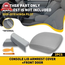 Gray Leather Console Center Lid Front Door Armrest Cover 2009-15 for Honda Pilot