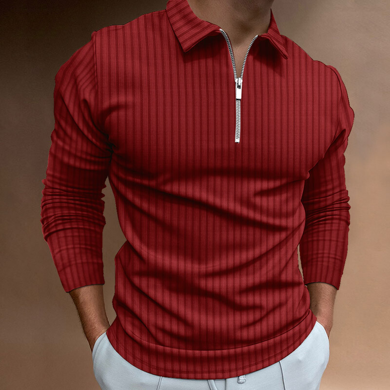 Mens Polo Zip Up Shirt Long Sleeve Solid Regular Fit Golf Work Casual