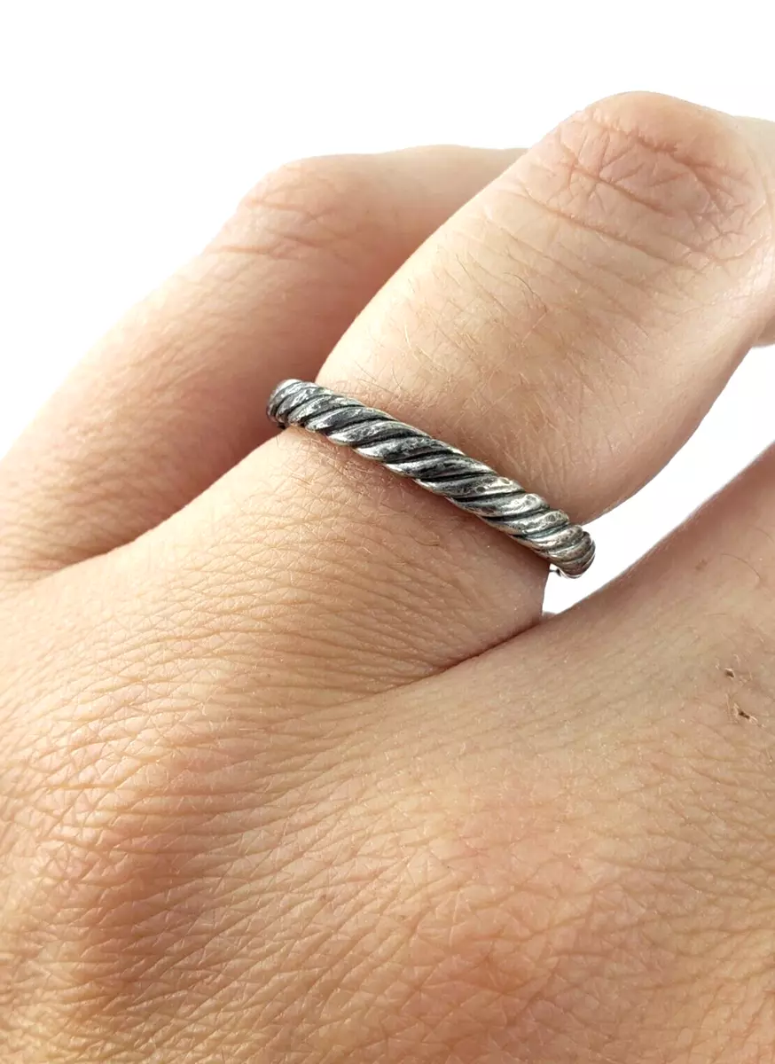 DAVID YURMAN Sterling Silver Ring Size 7 Twist Rope Band 3MM Braid