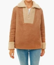 Tuckernuck Camel Brown Faux Suede Shearling Quarter Zip Jacket Size Large