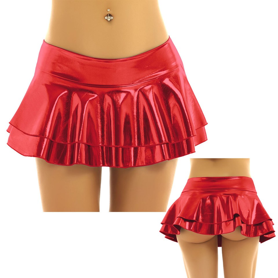 Damen Metallic Rock Kurze Faltenrock Metallisches Plisseerock Mini