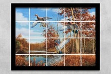 ready to hang ceramic tile mural backsplash. wood Ducks and Mallards in marsh.
