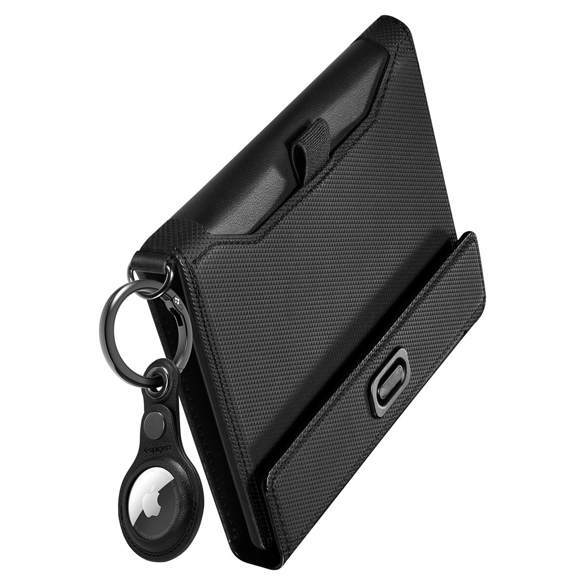 Porta Passaporto Spigen Con Alloggiamento AirTag - Protezione RFID - Tasca Per Carte E SIM - Pelle Sintetica Elegante - Nero