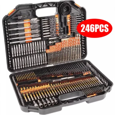 246Pc Drill Bit Set Terratek Combination Storage Case DIY for Wood & Metal