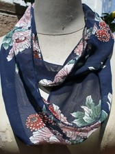Infinity scarf, beautiful pattern, blue color theme, chiffon, handmade