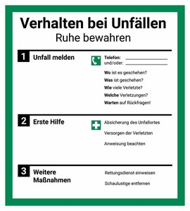 Schild Aushang Verhalten Bei Unfallen Aufkleber Iso 7010 Betriebsaushang Ebay