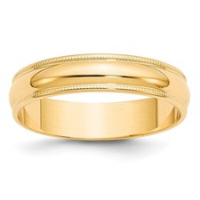 14k Yellow Gold 5mm Milgrain Round Wedding Band Ring for Men Size 10.5