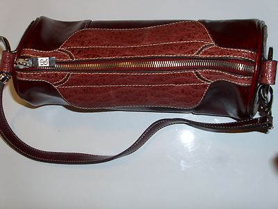 Bellarose Bella Rose Maroon/Brown 2 Tone Faux Croc Trim Satchel Bag Purse