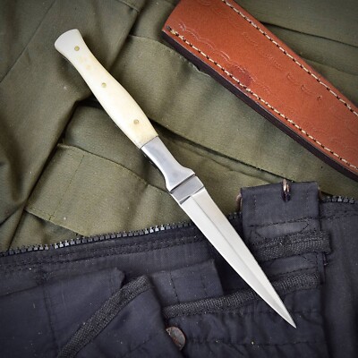 Slim Boot Fixed Knife 4'' Double Edge D2 Steel Dagger Blade Camel Handle x268
