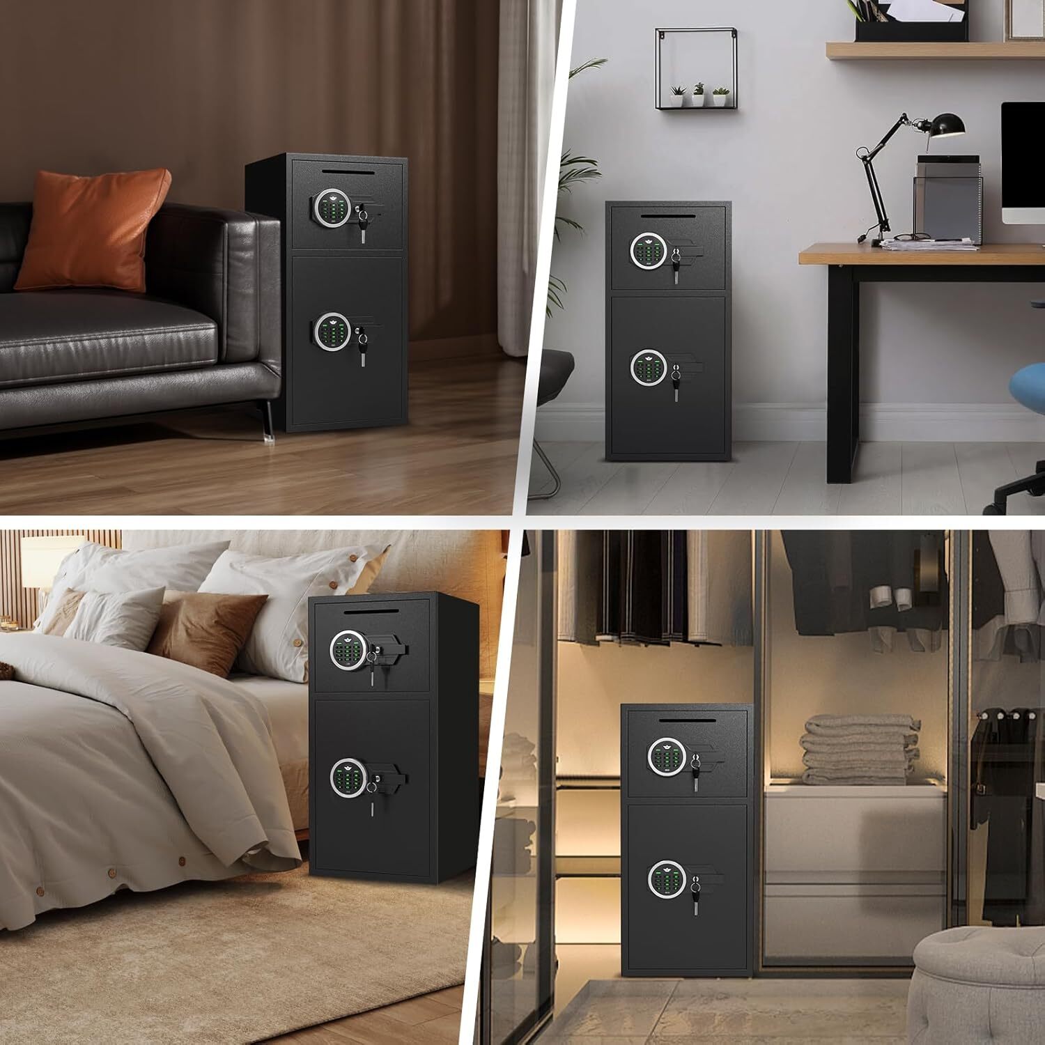 6.0 Cub Safe Box with Deposit Slot and Dual Alarm, Metal Storage Box for Home