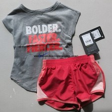 Nike Girls 2T Summer Dri-fit Lined Shorts w/ T-Shirts Orange Gray Spring NEW