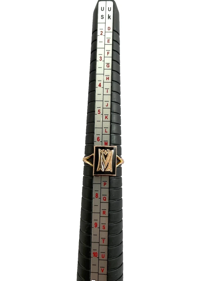 Victorian Signet Ring 9ct Gold Onyx Ring with Initial M Antique Onyx Ring Size N — 第 3/4 张图片