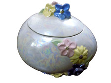 Vtg BIG Ceramic Easter Egg w Lid Cookie Candy...