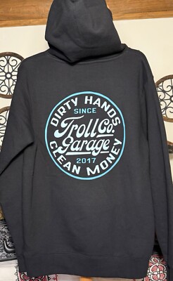 Troll Co.  Black Aqua Hooded Sweatshirt Dirty Hands Clean Money Sz XL NWT