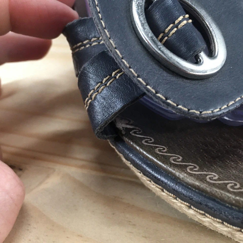 Sandalias Artesanales Clarks Para Mujer 9 Deslizables Tacones de Cuña Azul Cuero Alpargata Informal Foto 4 de 4