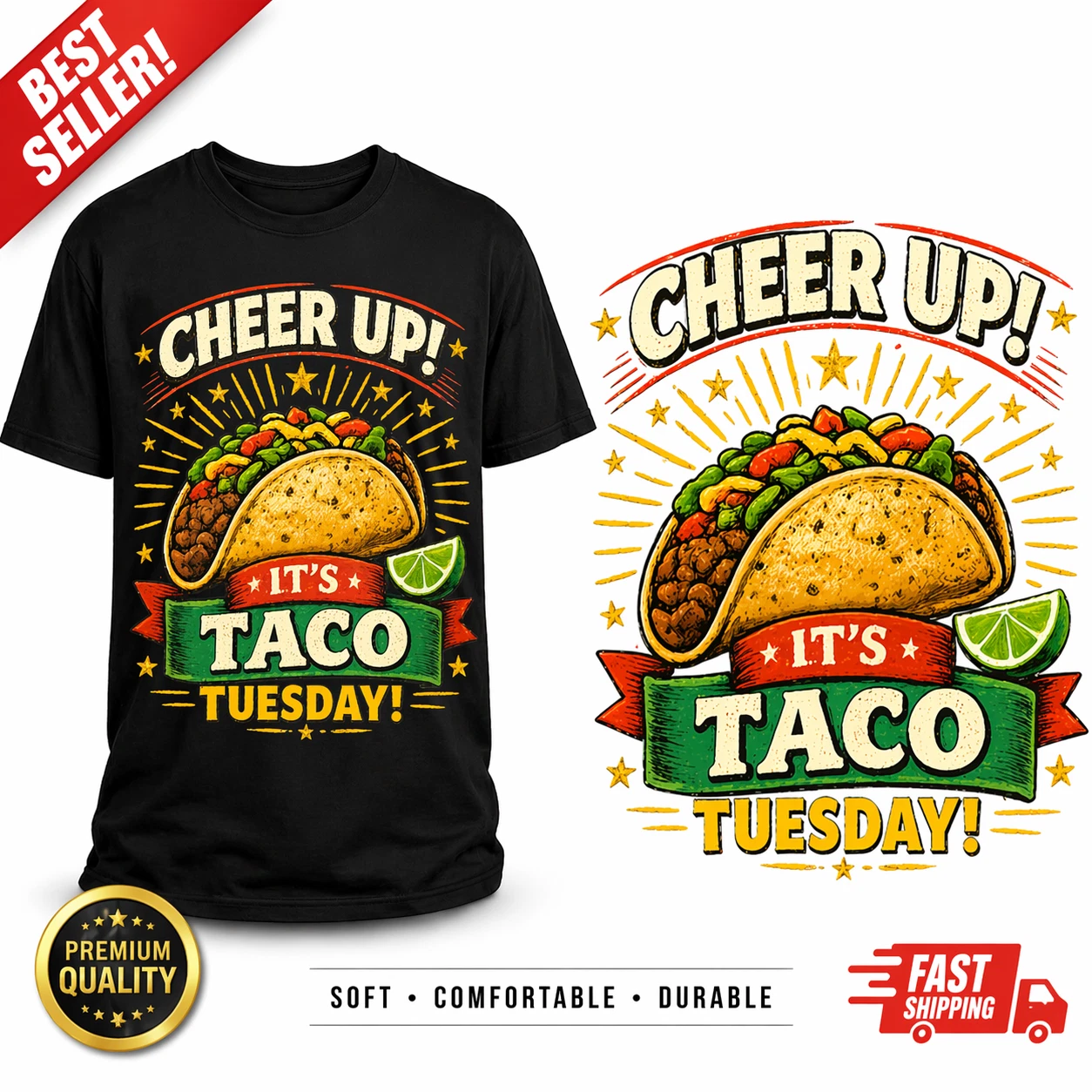 Taco Tuesday Shirt Funny Foodie Tee Retro Taco Graphic Bella Canvas 3001