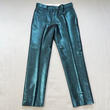 St. John Evening Metallic Cropped Pants WOMEN'S SIZE 6 Dark Teal Dress Trouser