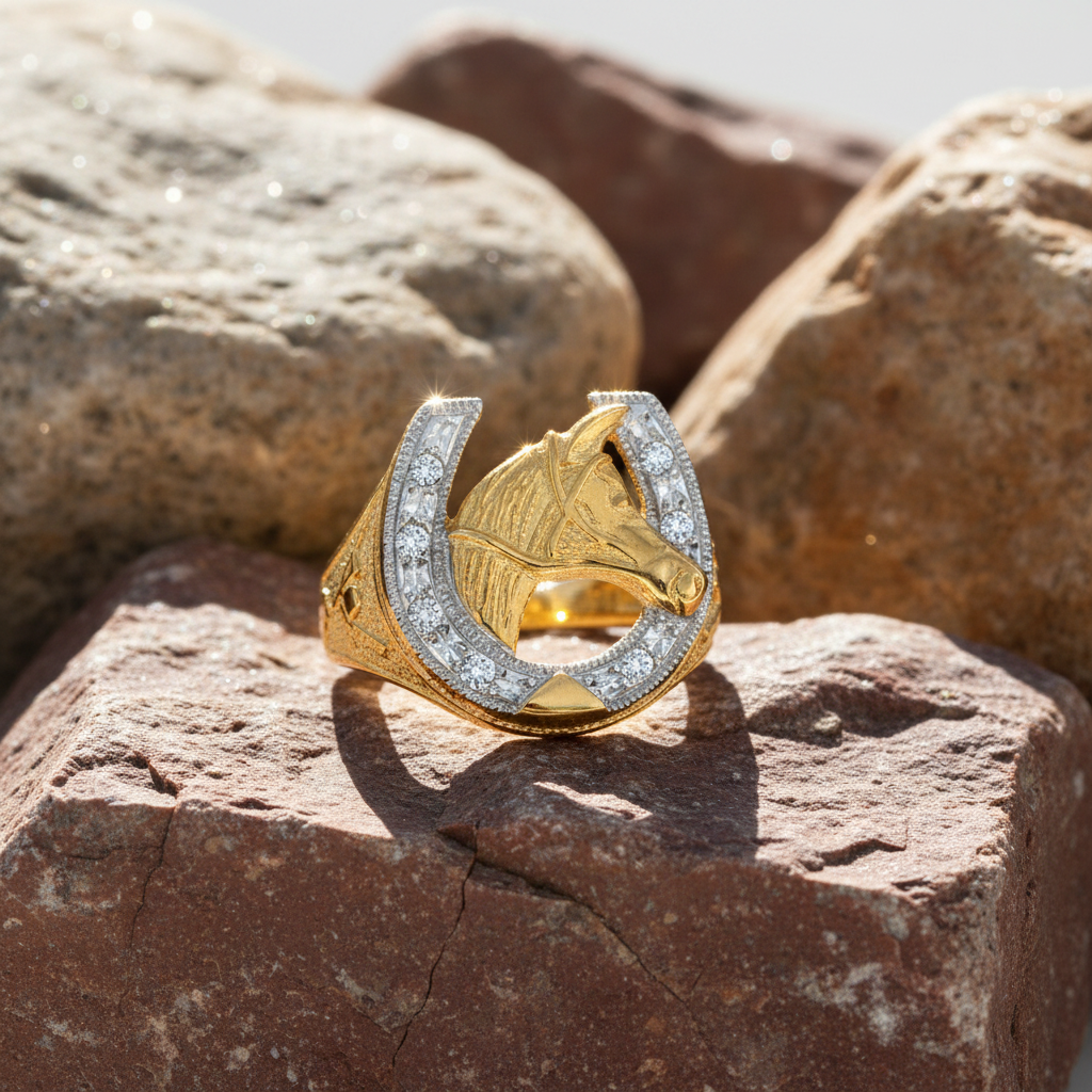9ct Yellow Gold Cubic Zirconia Horse Shoe Ring Hallmarked | eBay