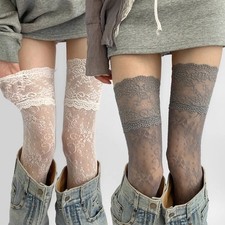 Women Over The Knee Socks Lace Plain Leggings Long Thigh High Soft Stockings US  