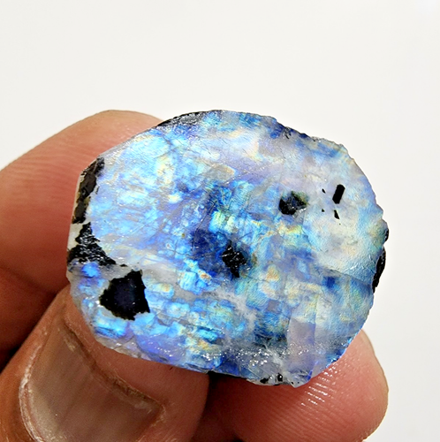 46 Crt Top White Rainbow Blue Fire Moonstone Rough Loose Gemstone Jewelry Making - Picture 8 of 8