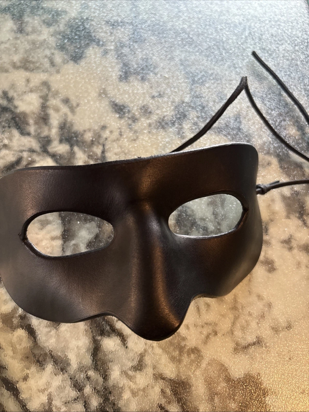 Real Leather Half Face Mask Black Handmade Masquerade Masks Cosplay Props