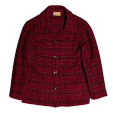 Vintage Pendleton Jacket Womens Size L Button Front Red Black Plaid Virgin Wool