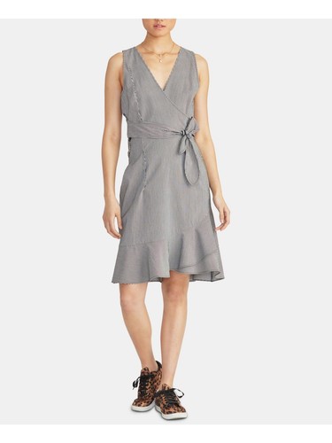 RACHEL RACHEL ROY Womens Blue Zippered Textured Pleated Faux Wrap Design Floral Long Sleeve V Neck Midi Wear To Work Tulip Dress