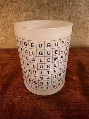Rare Vintage Neiman Marcus Glass, Wall Street Word Search, Frosted Lowball
