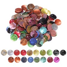 150-Pack 15 mm Flat Round Shell Coin Drop Charm Bead Colorful Mixed Colors