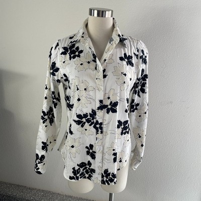 Chaps Womens Medium No Iron Floral Button Up Shirt Long Sleeve Blouse