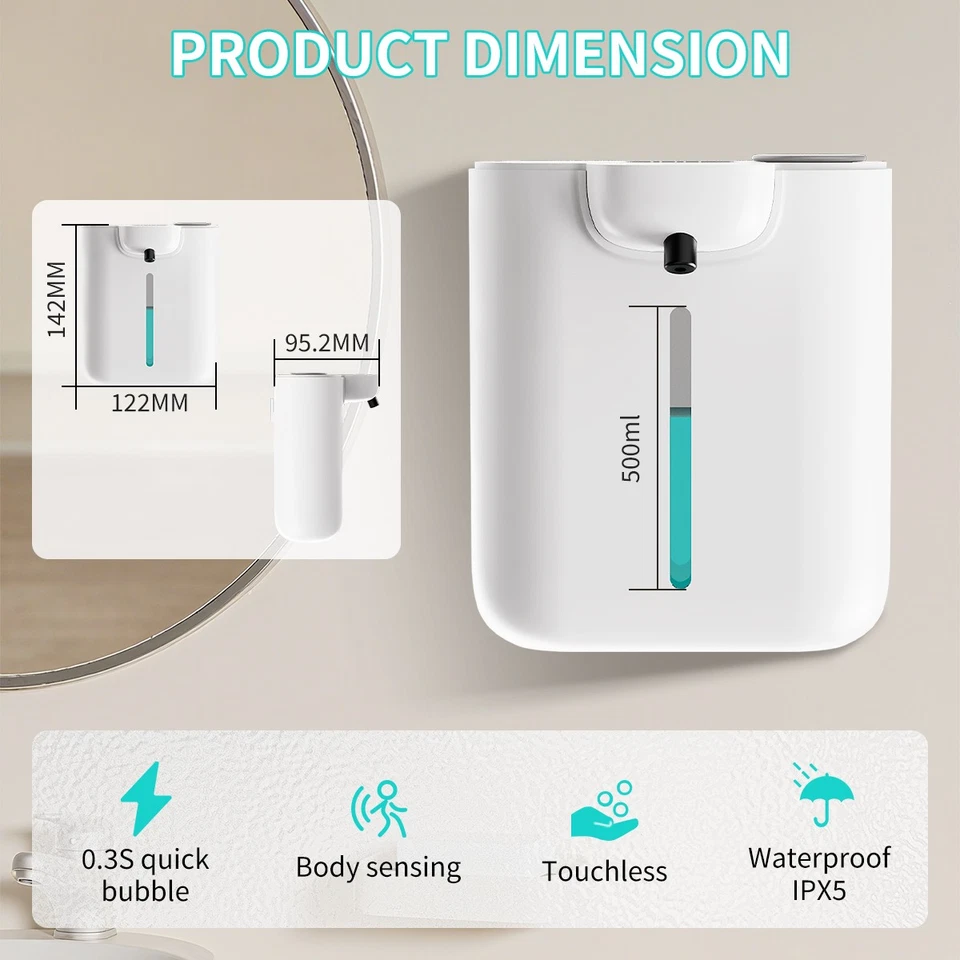 500ml Automatic Foaming Soap Dispenser, Touchless Dispenser USB Rechargeable - Image 3 of 4