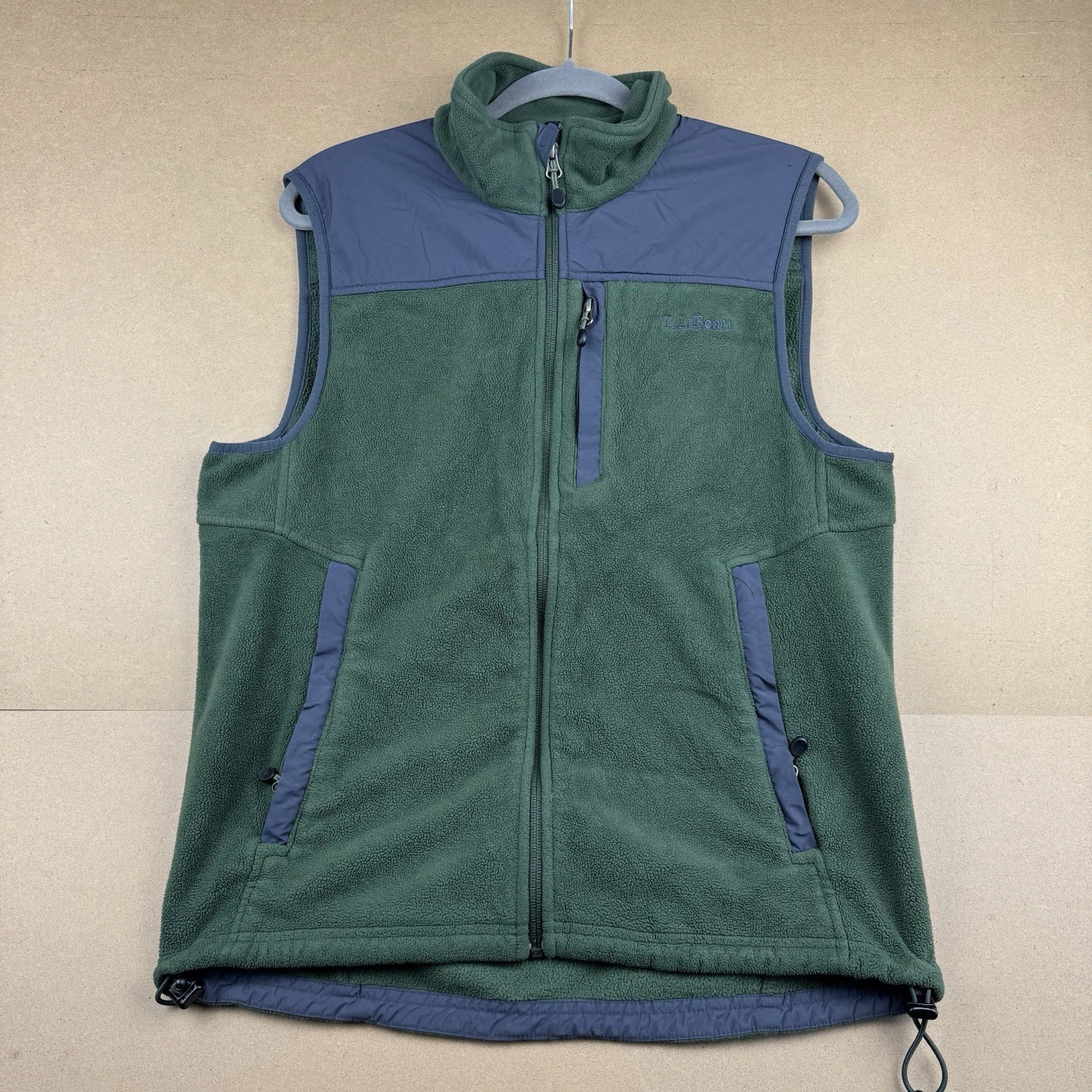 LL Bean Fleece Vest Green Pockets Hunting Fishing Hiking Wind Pro Polartec