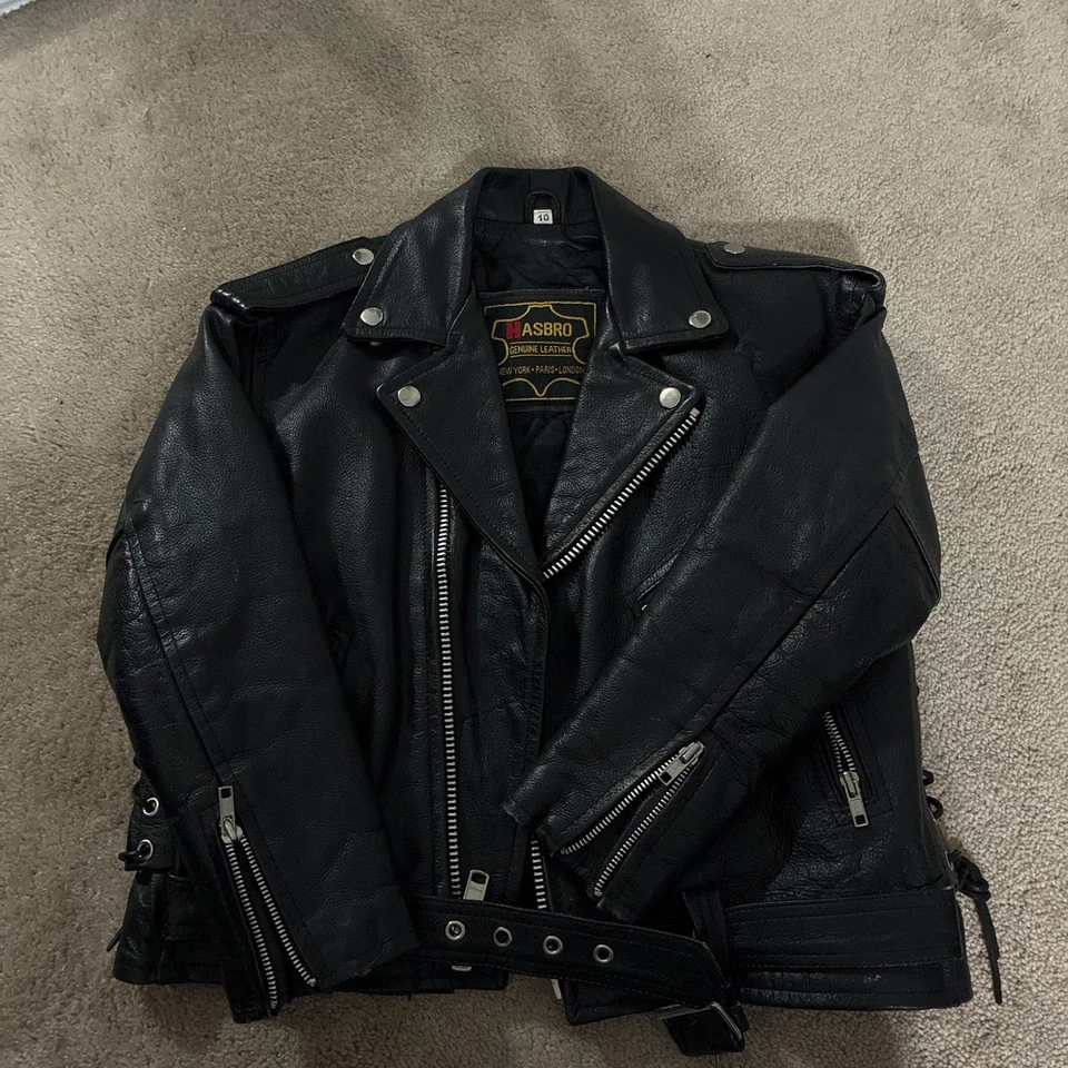 Chaqueta de moto de cuero negra Hasbro vintage Foto 2 de 3