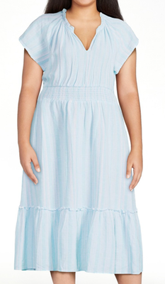 Time and Tru Women's Midi Linen Striped Dress, Size: Large, Blue