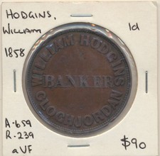 Australia: 1858 Hodgins William copper 1d token A-659 R-239