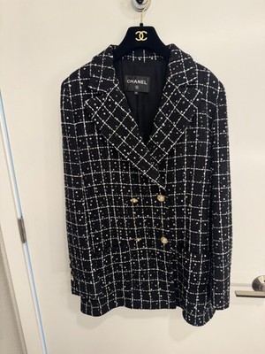 Chanel jacket / blazer - size 40, camellia buttons, tweeed and sequins