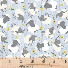 Farm-tastic Farm Blue Tossed Sheep  7980-11 Cotton Fabric By half yard
