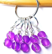 MikieLou Stitch Markers Premium Wire Wrapped Purple Frosted Glass Knitting