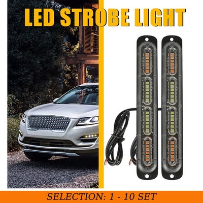 2-20 24LED Strobe Light Bar Flashing Warning Beacon Hazard Amber/White Car Truck