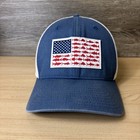 Columbia PFG Hat Cap Fitted S/M Blue White Mesh Trucker Patch Fishing Mens