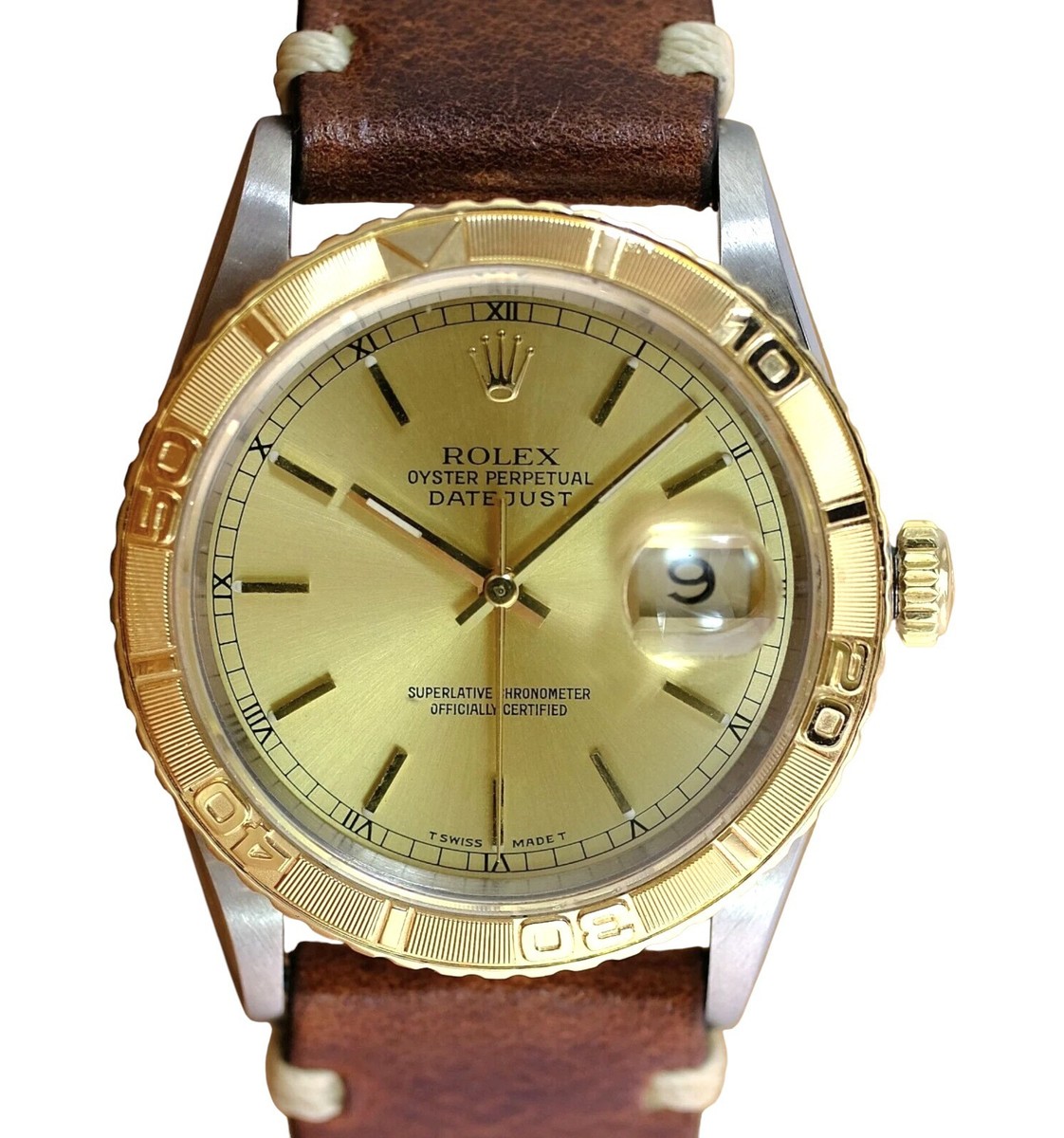 Rolex Datejust 16263 TwoTone 18KY SS Champagne Index Turn-O-Graph