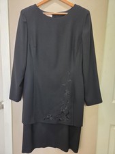 Talbots Black Shift Midi Dress Long Sleeves Cocktail Evening Size 12 