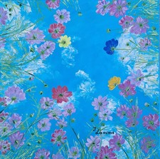 Wild Flowers Painting Original Oil Canvas Adobe Sofa Wall Art 16 X 16 inches 