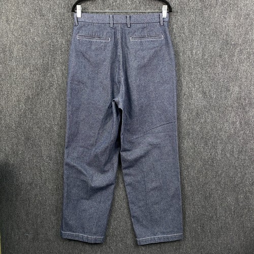 Beams Heart Ecorich Denim Slacks Pants Mens M Tapered Navy Blue Pleated - Picture 10 of 13