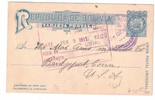 1917 Cochabamba Bolivia Postal Card to Bridgeport Connecticut