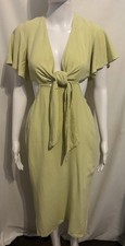 Lulus Sz S Tie Front Cutout Yellow Midi Summer Dress Pinup Retro Boho Festival
