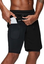 Men's 2 in 1 Running Shorts Gym Workout Quick Dry Mens Shorts with Pocket Bl...