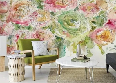 3D Flowers Floral Watercolor Wall Murals Wallpaper Murals Wall Sticker 5 - Image 1 of 4