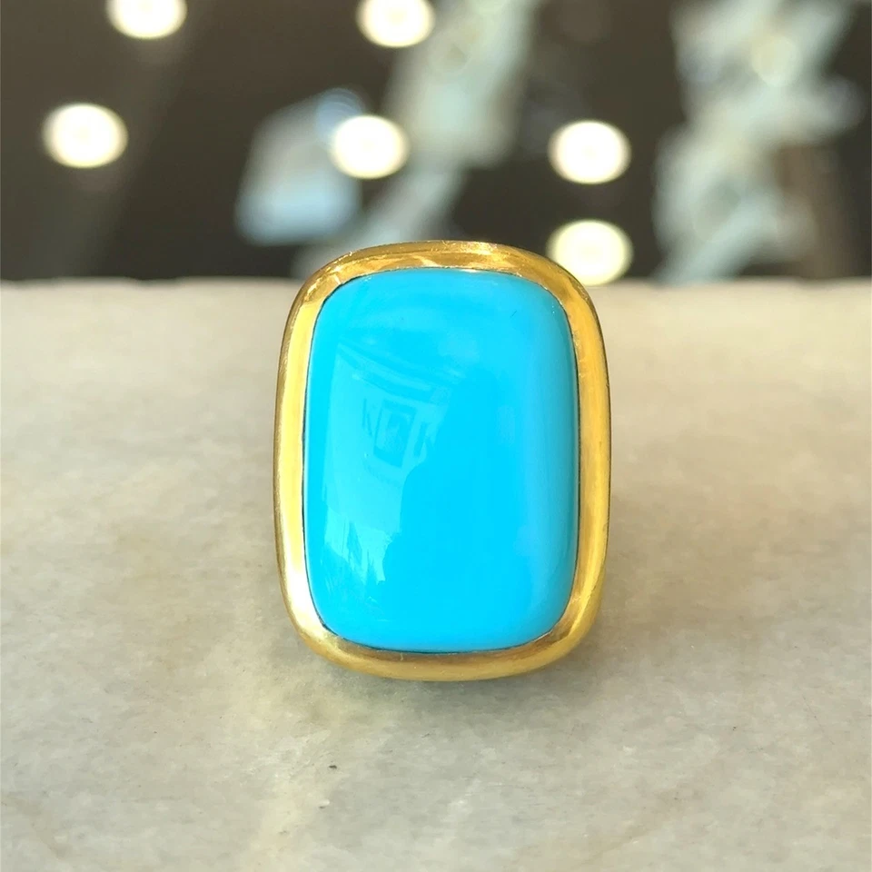 Elizabeth Locke 19K Gold Turquoise Ring - Image 3 of 4